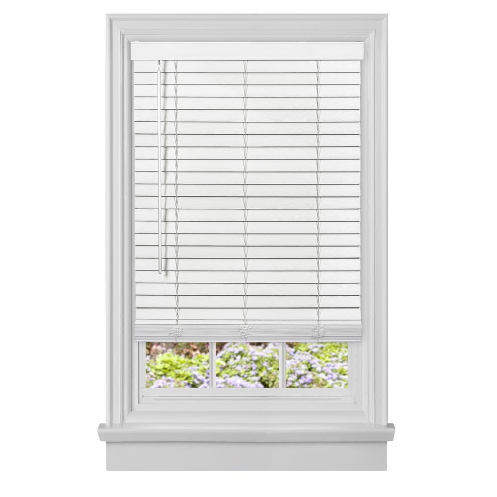 Achim CuttoWidth GII Madera Falsa White 2 in. Cordless Faux Wood Plantation Blind 45 in. W x