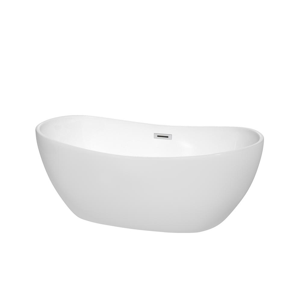 Wyndham Collection Rebecca 60 In Acrylic Flatbottom Non Whirlpool Bathtub White With Polished Chrome Trim