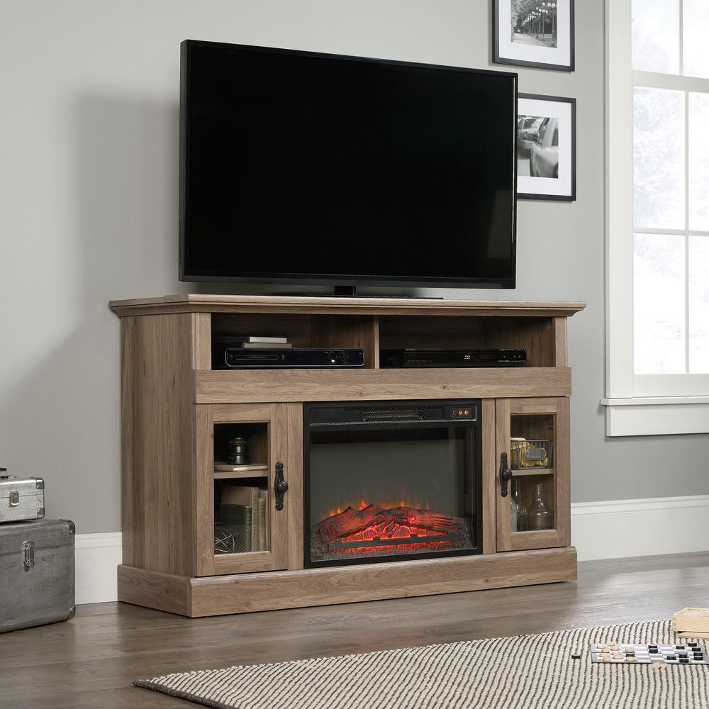 Sauder Barrister Lane Salt Oak Fireplace Entertainment Center