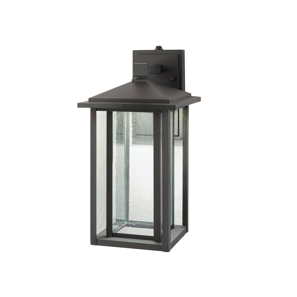 Black Outdoor Seeded Glass Dusk to Dawn Wall Lantern Sconce