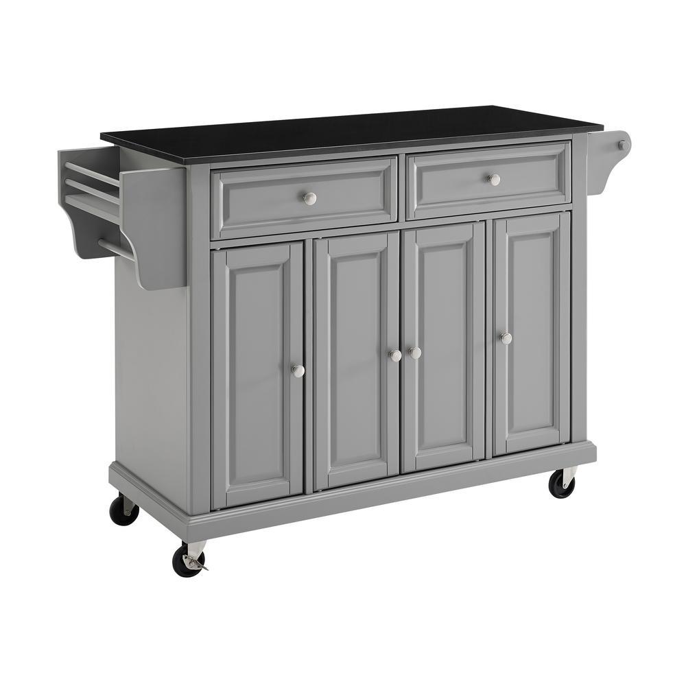 Crosley Full Size Grey Kitchen Cart With Solid Black Granite Top
