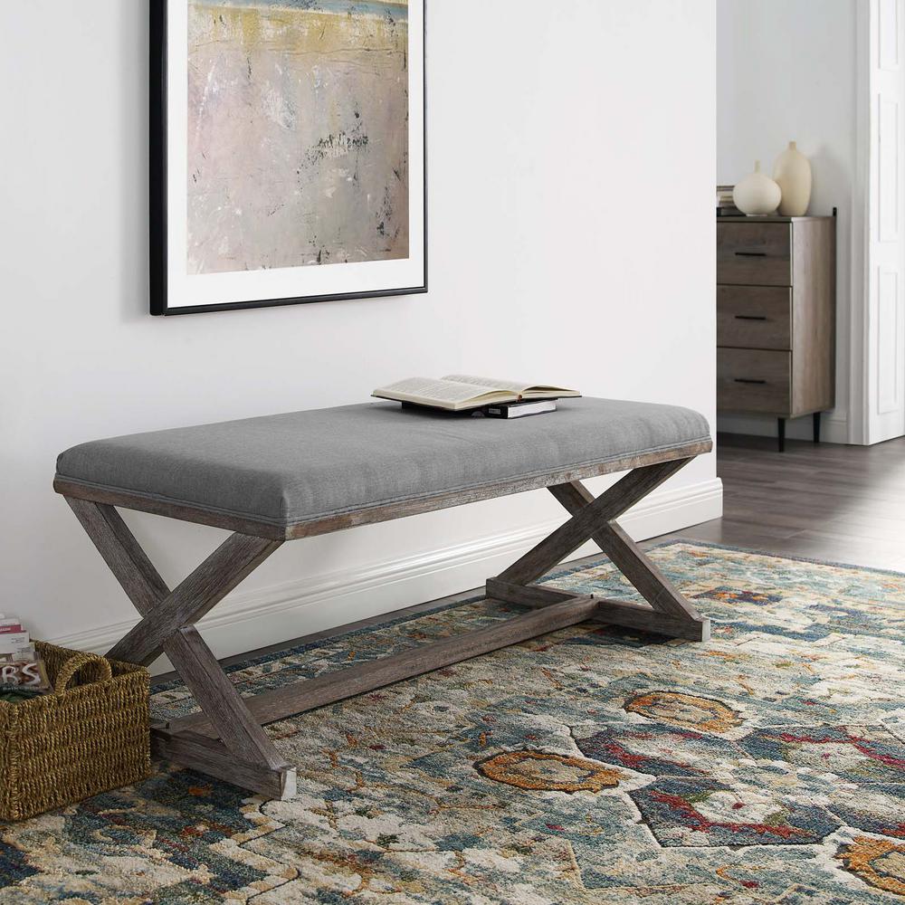 Grey X Bench Bedroom Benches Furniture The Province Vintage French X Brace Upholstered Fabric Bench In Light Gray
