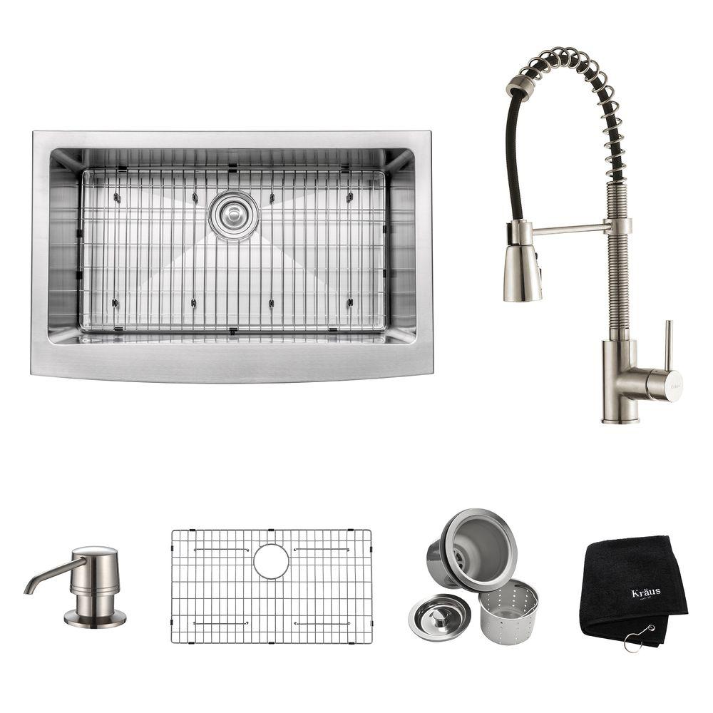 Kraus All In One Farmhouse Apron Front Stainless Steel 33 In Single Bowl Kitchen Sink With Faucet In Stainless Steel