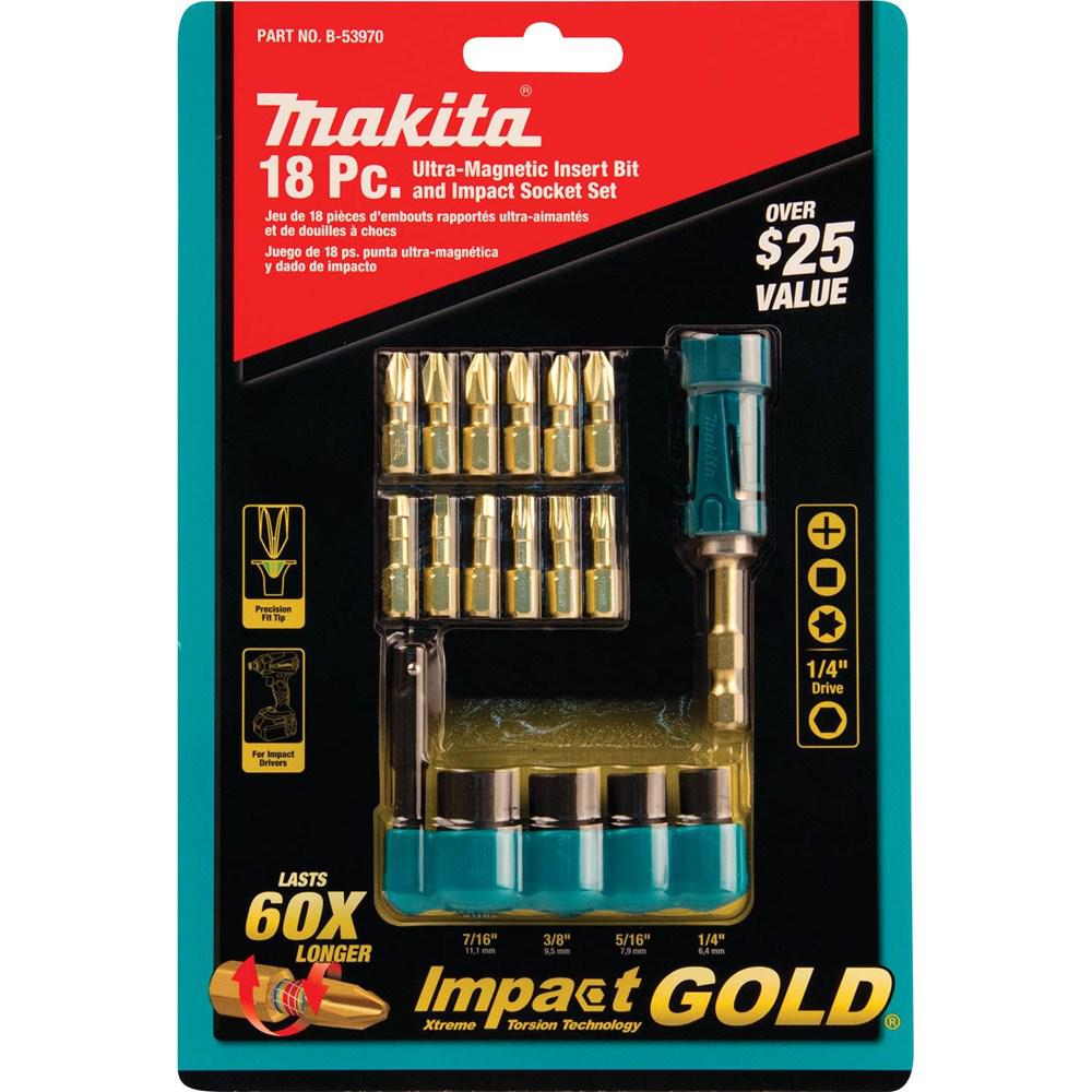 MAKITA Alloy Steel Impact GOLD Driver Bit Socket Set (18Pcs) Hex Power