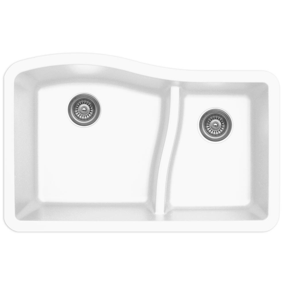 Karran Undermount Quartz Composite 32 In 60 40 Double Bowl Kitchen Sink In White