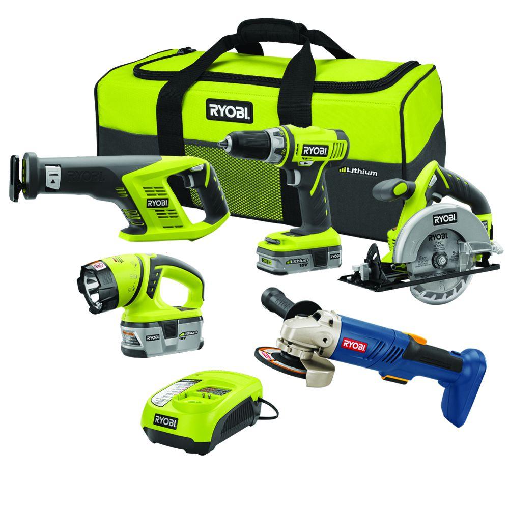 Ryobi 18Volt Lithium Combo with Free One+ 4.5 Angle GrinderP845420