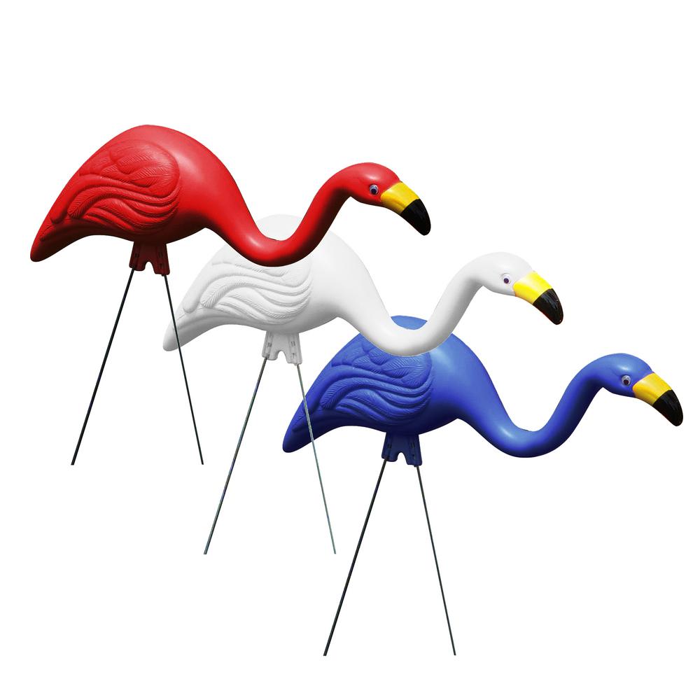 Bloem Red, White and Blue Plastic Flamingos Garden Yard Stake Decor (3Pack)G3 The Home Depot