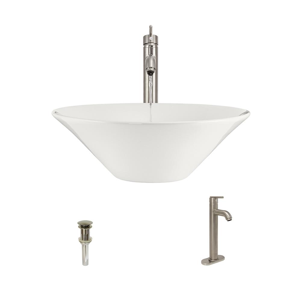 MR Direct Porcelain Vessel Sink In Bisque With 732 Faucet And Pop