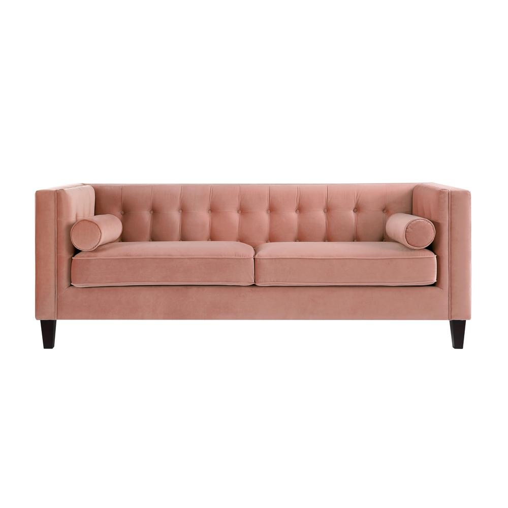 Inspired Home Miah Blush Velvet Sofa with Button Tufted SA10102BHHD