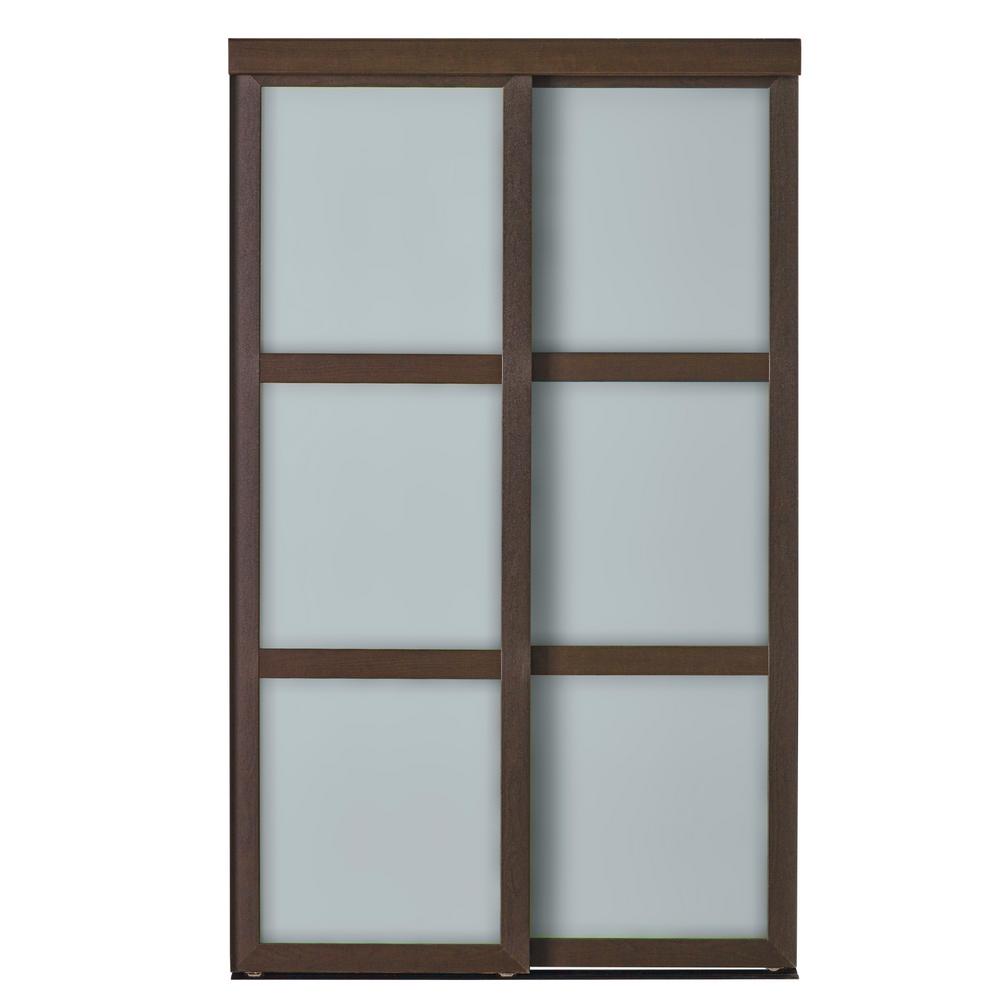 60 In X 80 5 In 3 Lite Indoor Studio Mocha Mdf Wood Frame And Frosted Glass Interior Sliding Closet Door