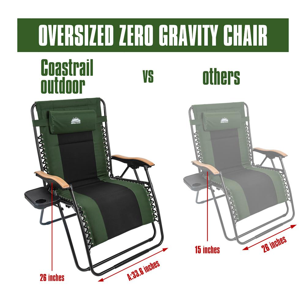 Coastrail Outdoor 28 Steel Frame Outdoor Oversized Zero Gravity Chair With Green Black Cushion Ctozgc1gehd The Home Depot