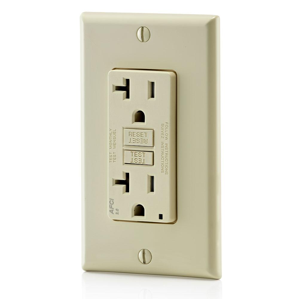 White Leviton AFTR2-W 20-Amp AFCI Receptacle 120-Volt SmartlockPro Outlet Branch Circuit Arc-Fault Circuit Interrupter