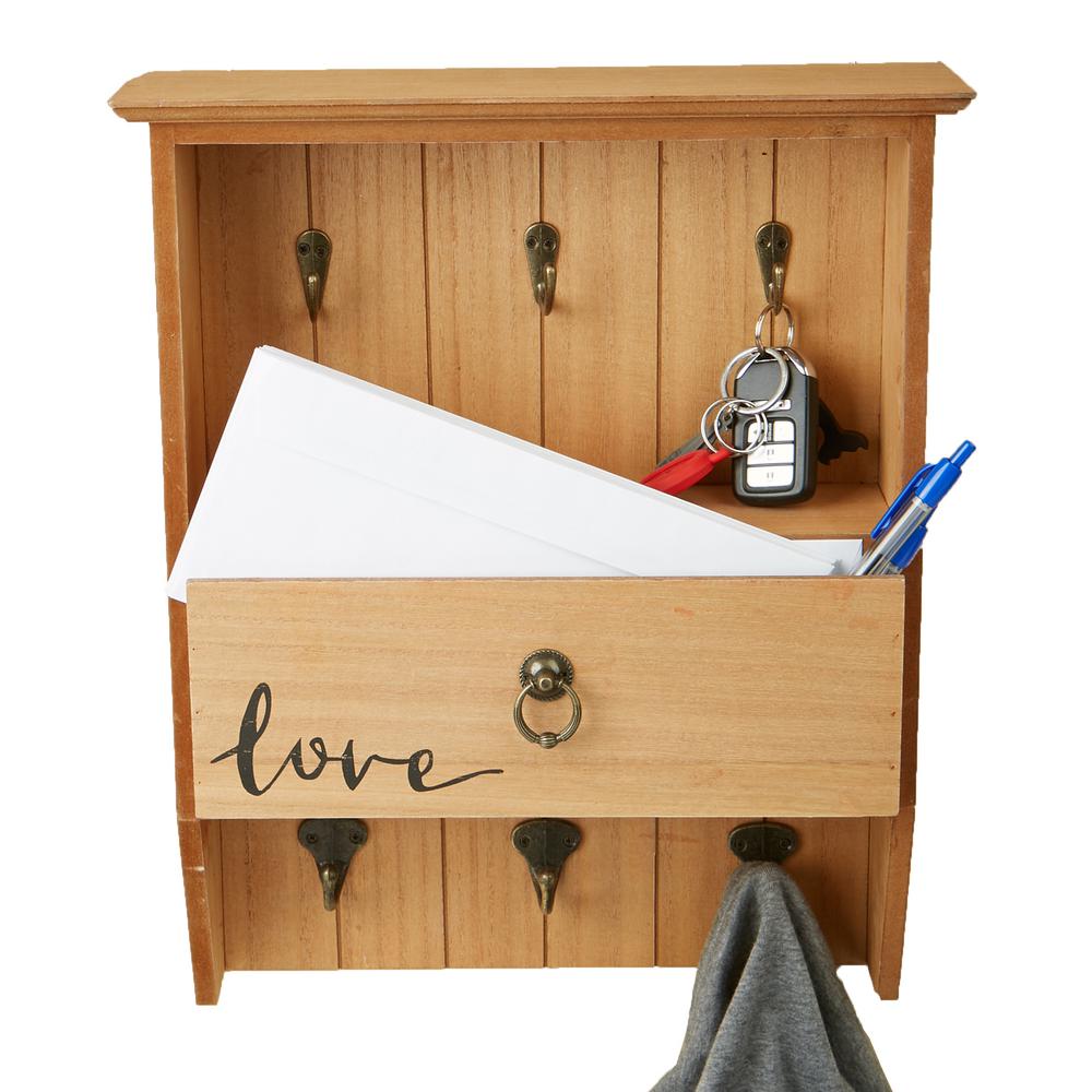Mind Reader 12 99 In W X 4 13 D Brown Door Or Wall Mount Coat And Key Rack With 1 Large Drawer Storage Compartment