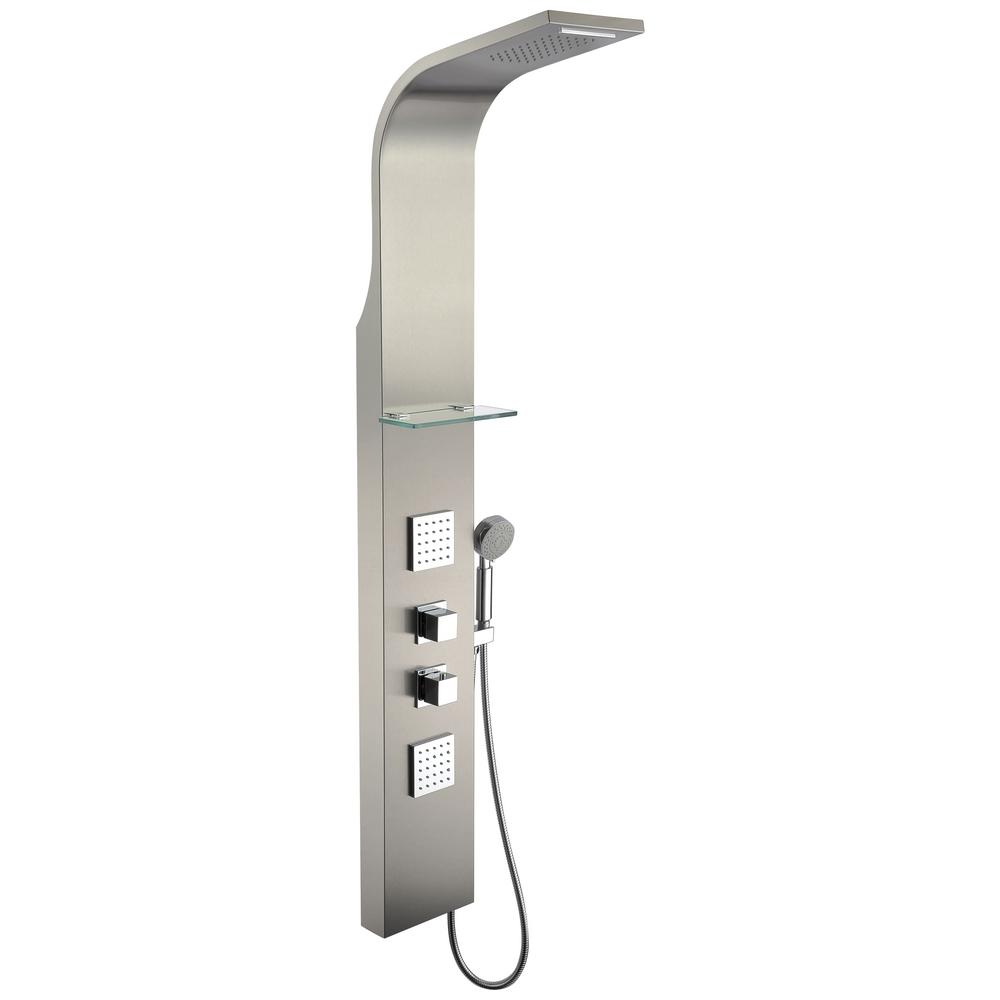 ANZZI Niagara 64 in. 2-Jetted Full Body Shower Panel with Heavy Rain Shower and Spray Wand in Brushed Stainless Steel