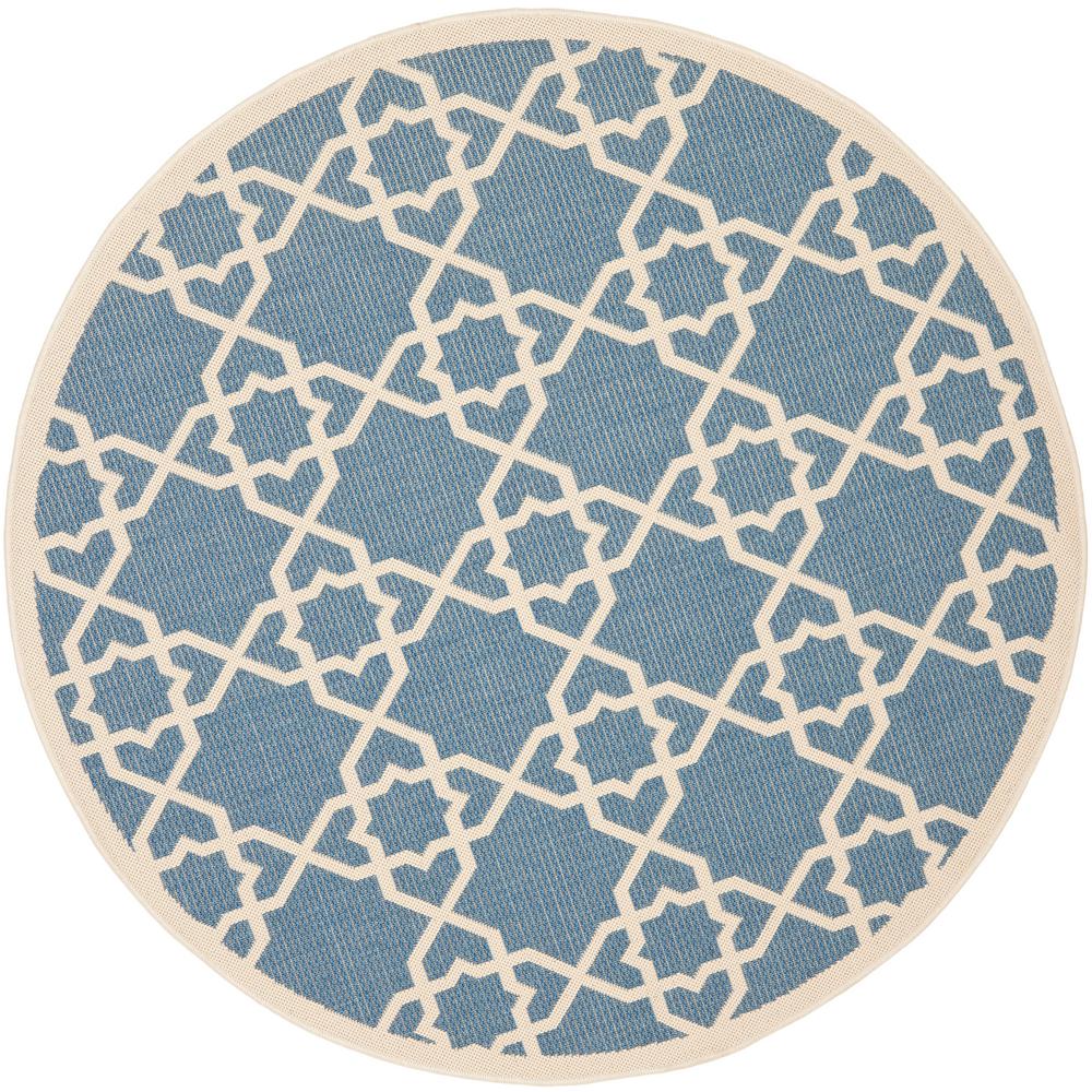 Safavieh Courtyard Blue/Beige 5 ft. x 5 ft. Indoor/Outdoor Round Area