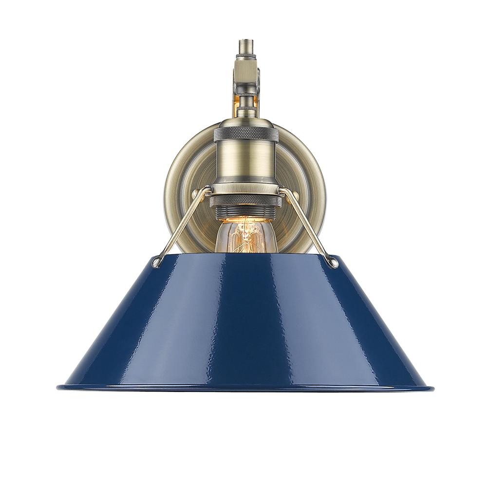 Golden Lighting Orwell AB 1Light Aged Brass Sconce with Navy Blue