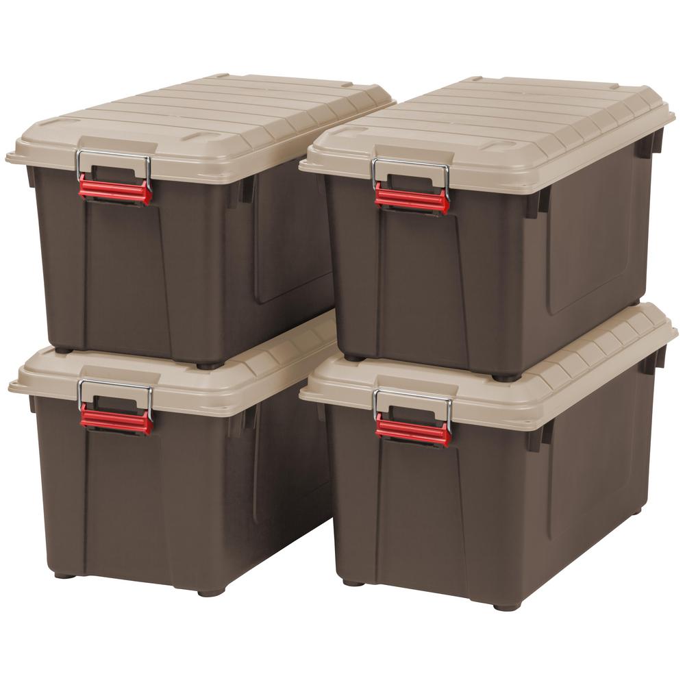 brown plastic storage boxes