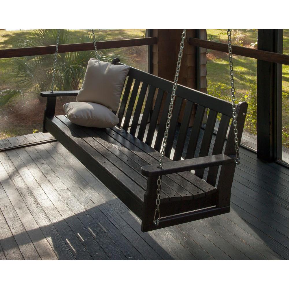 Polywood Vineyard 60 In Black Plastic Outdoor Porch Swing