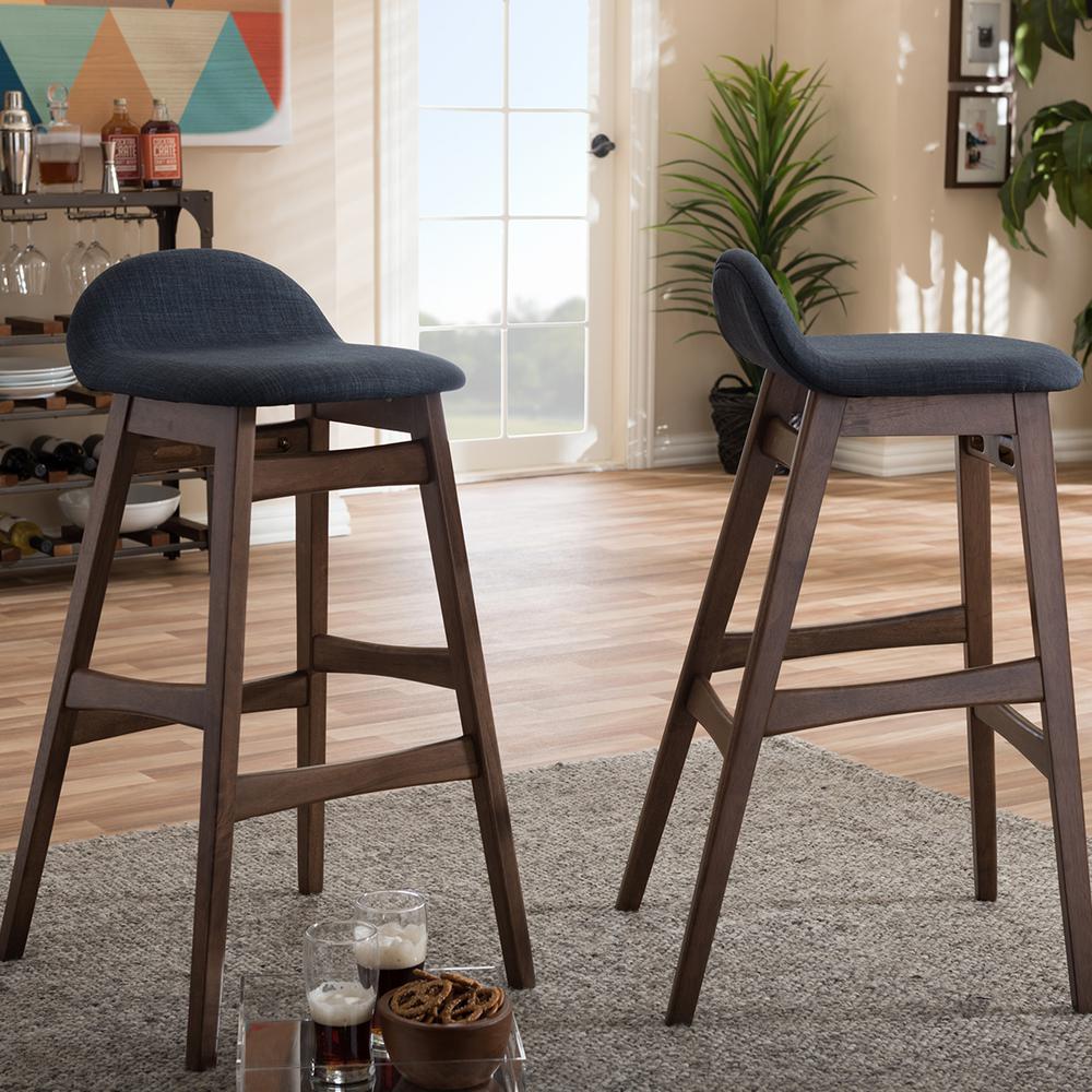 Backless Extra Tall 34 40 Square Seat Bar Stools Kitchen Bloom Dark Blue Fabric Upholstered 2 Piece Bar Stool Set