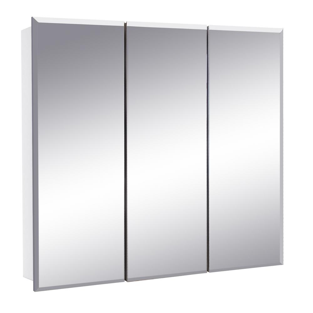 Design House Cyprus 30.4 in. W x 30.1 in. H Assembled Frameless Tri-View Recessed/Surface Mount Medicine Cabinet with Mirrors, White