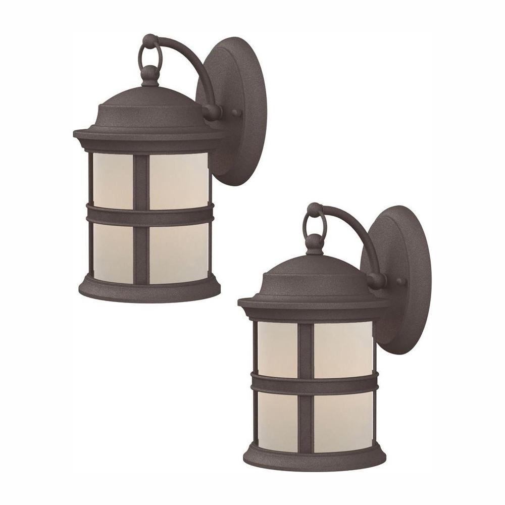 Hampton Bay 6-Watt Bronze Outdoor Integrated LED Wall Mount Lantern (2 ...