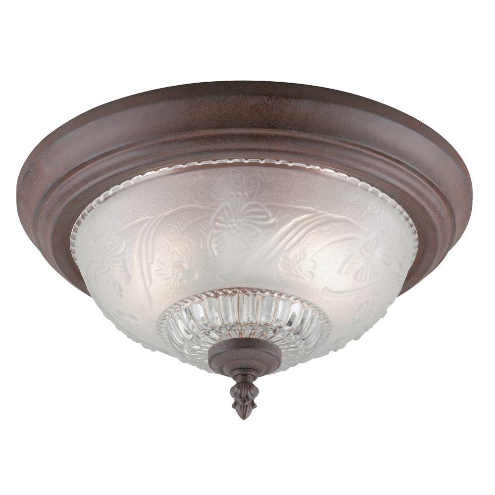 Westinghouse 2 Light Sienna Interior Ceiling Flush Mount With Embossed Fl And Leaf Design Glass