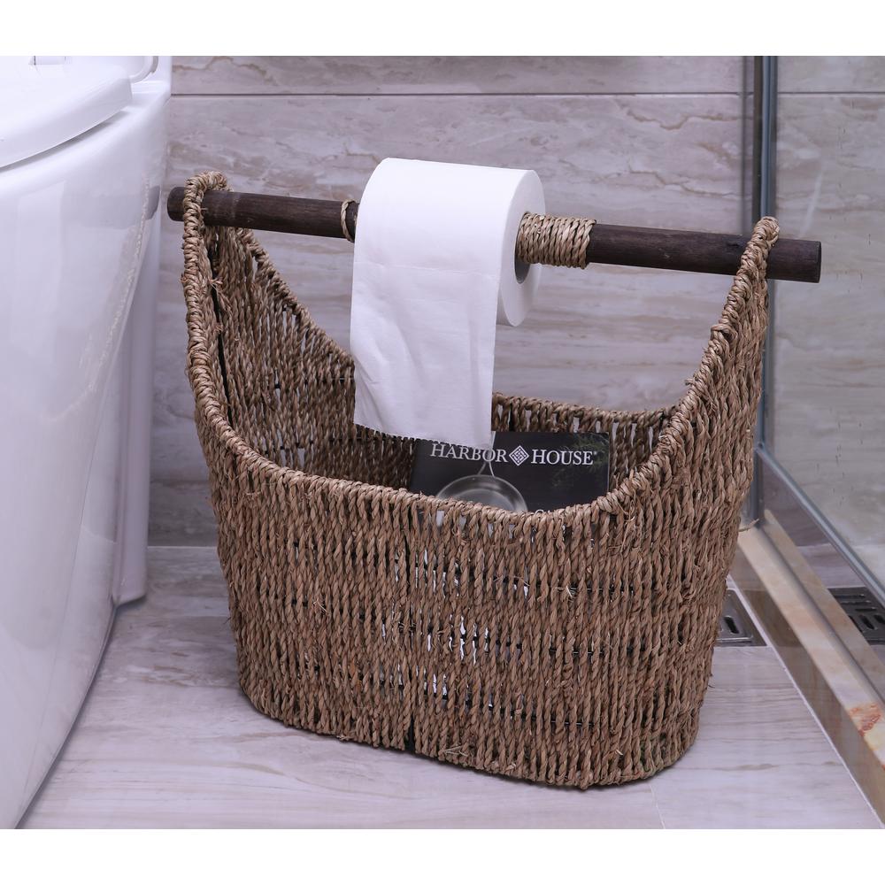 Free Standing Magazine And Toilet Paper Holder Basket With Wooden