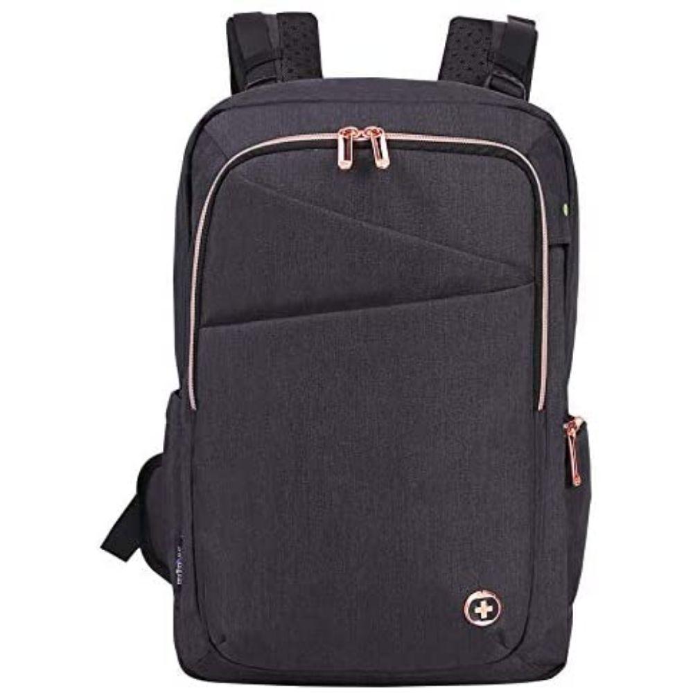 grey and rose gold backpack