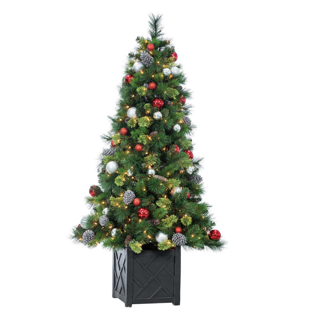 The Gerson Companies 3.5 Outdoor Potted Cedar Pine Clear Light Tree Set of 2