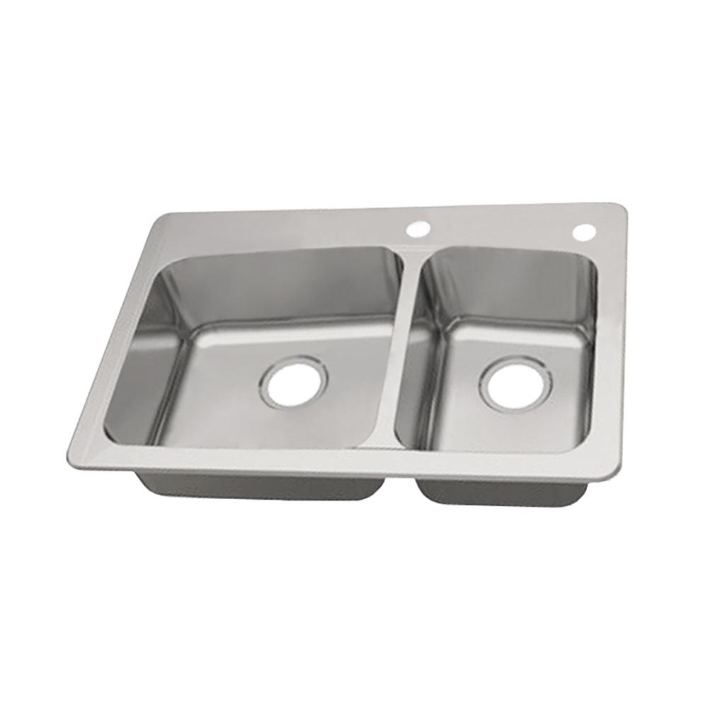 Glacier Bay Dual Mount 18 Gauge Stainless Steel 33 In 2 Hole 60 40 Double Bowl Kitchen Sink
