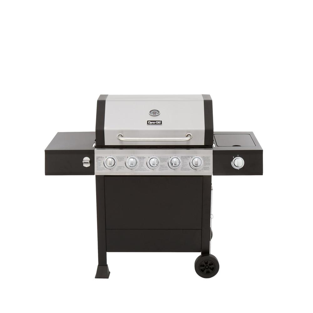 Dyna-Glo 5-Burner Open Cart LP Gas Grill in Stainless Steel and ...