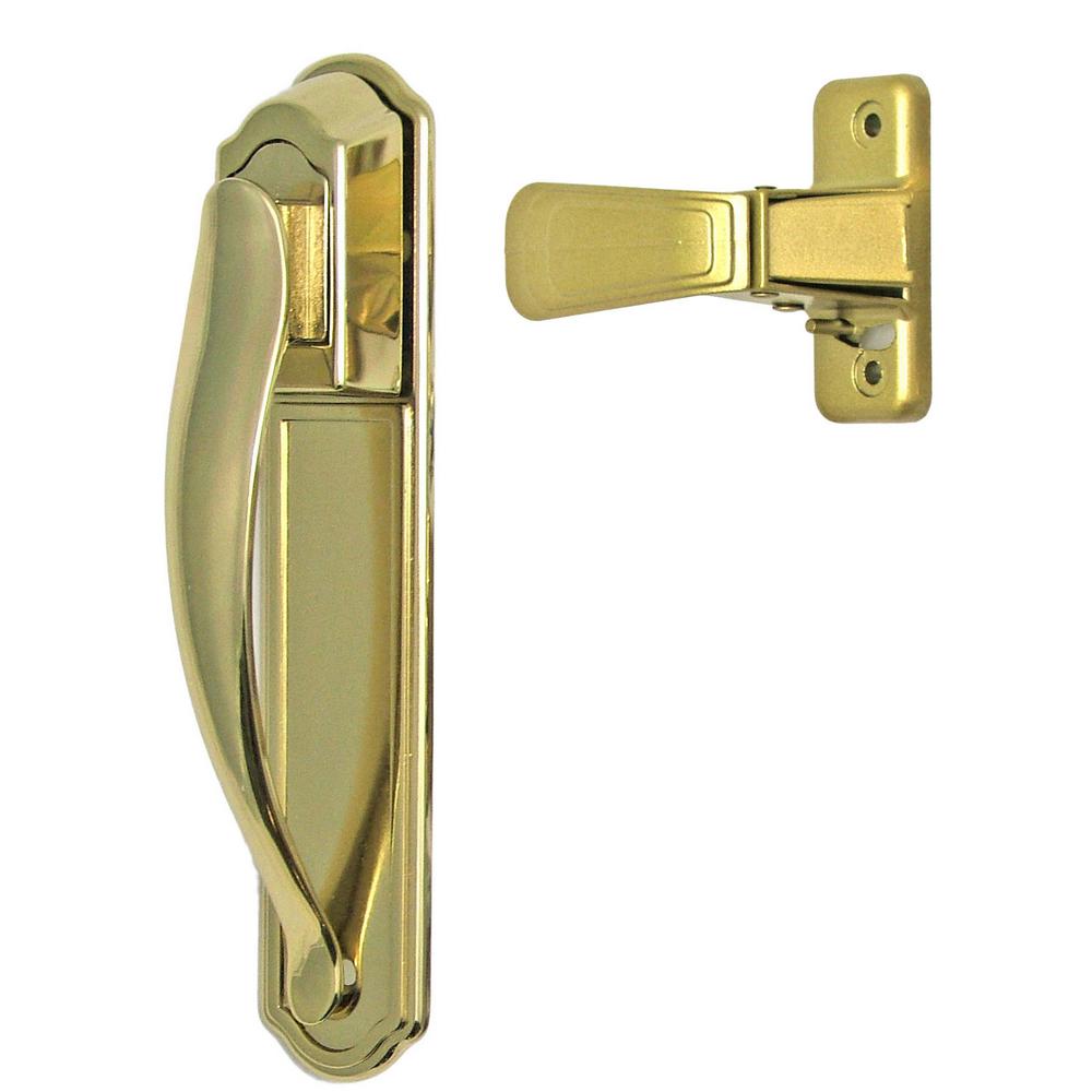 Storm Screen Door Pull Handle Set Back Plate Inside Latch Security Gold