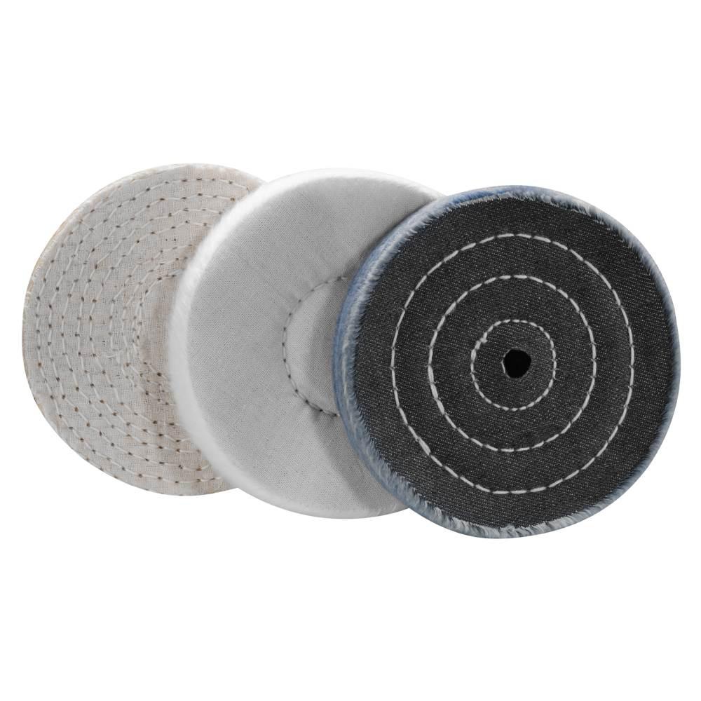 Buffing Wheel Set 3Piece Clean and Polish Stainless Steel Brass NEW