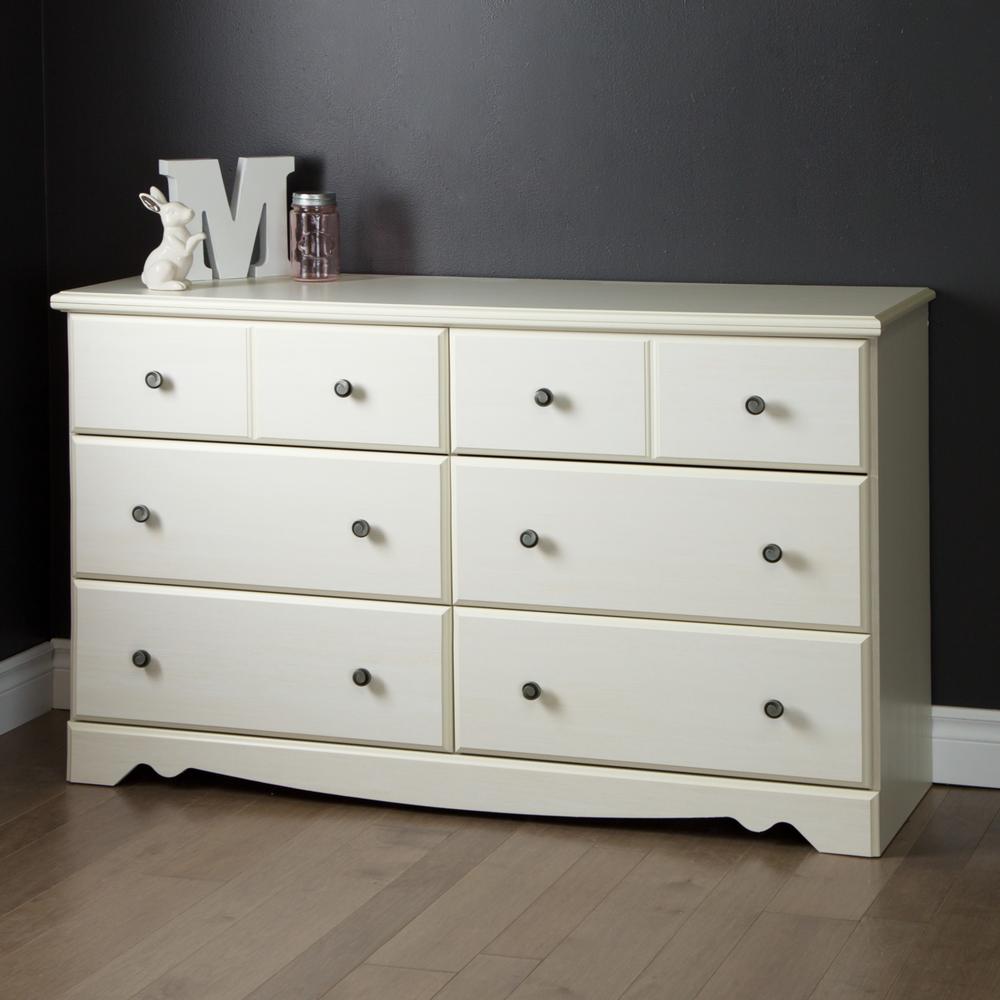 South Shore Country Poetry 6 Drawer White Wash Dresser 9031027