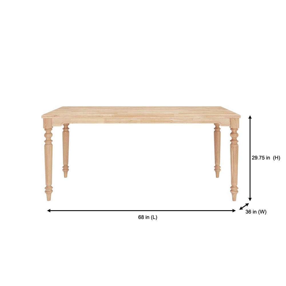 Stylewell Unfinished Wood Rectangular Table For 6 With Leg Detail 68 In L X 29 75 H