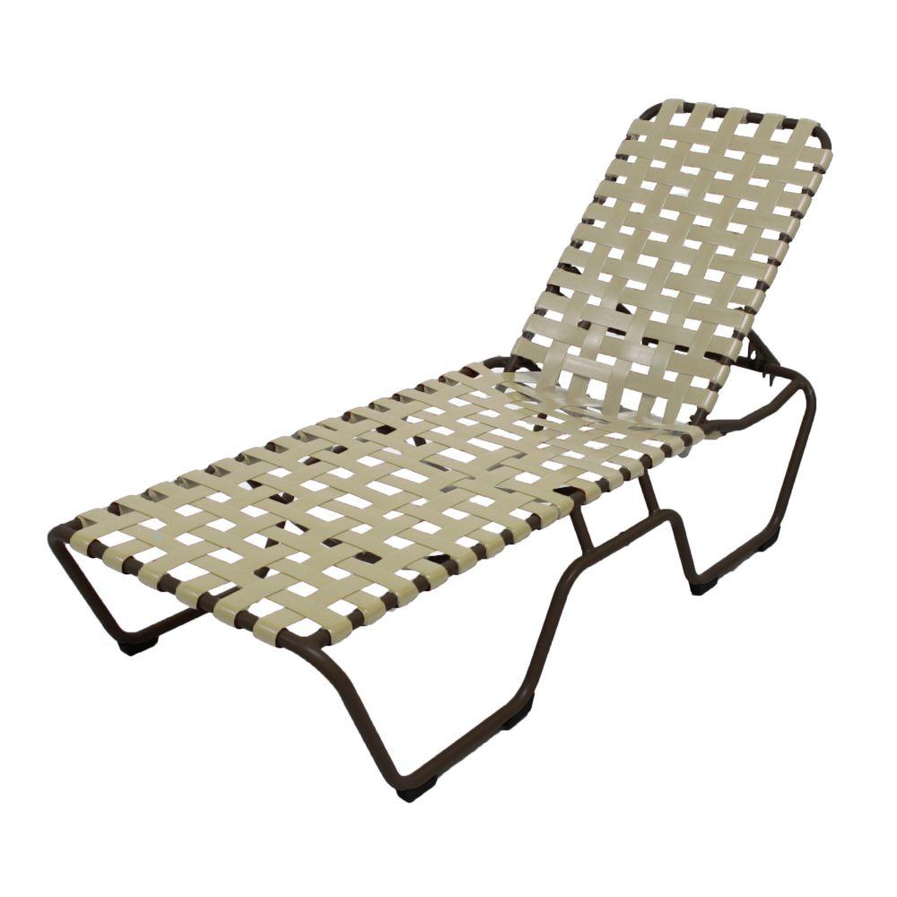 chaise lounge commercial patio marco aluminum island cafe grade dark brown vinyl putty straps cross pack outdoor umbrella monaco ft