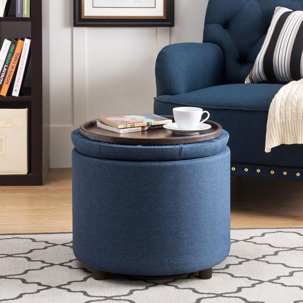 blue ottoman with tray