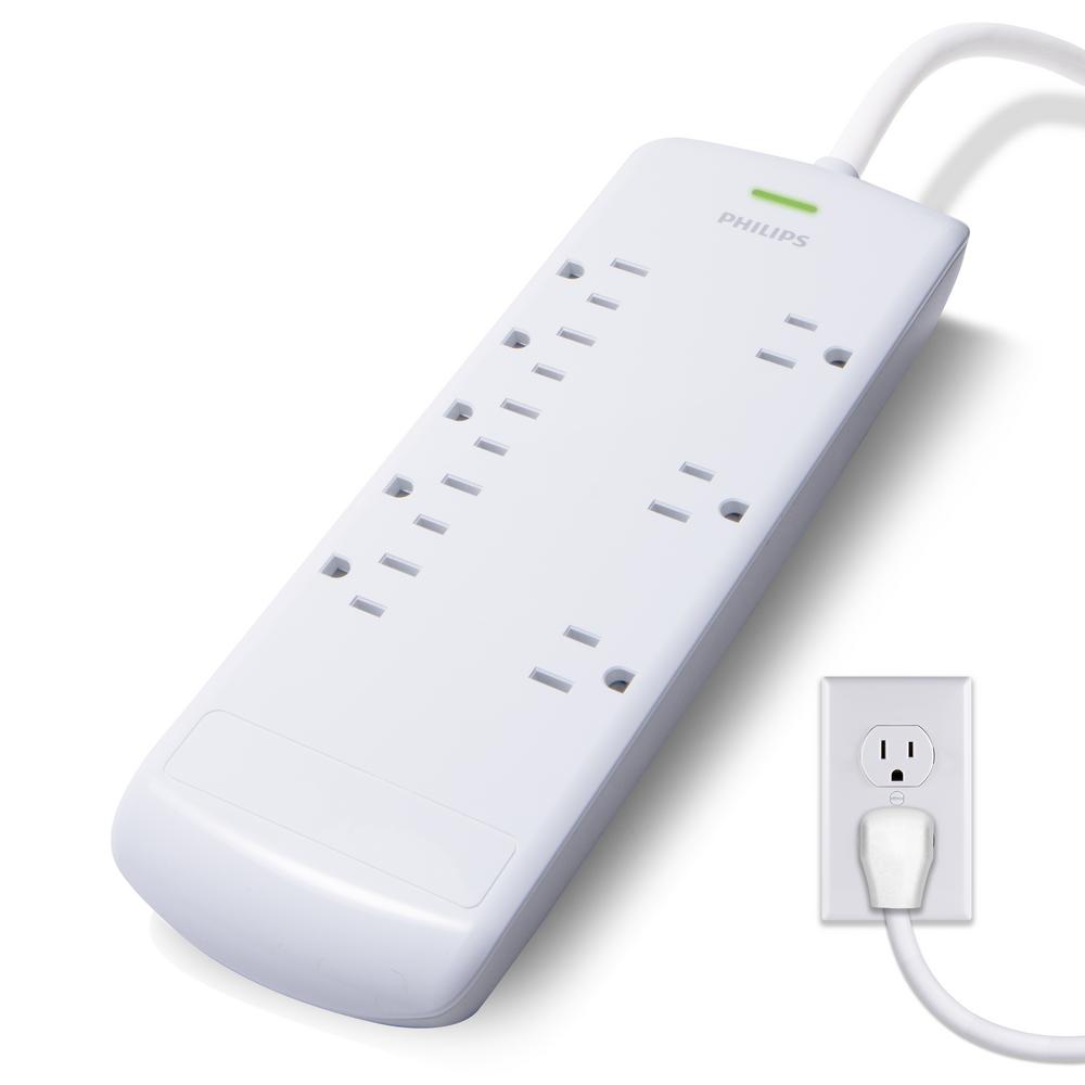 Philips 8Outlet Power Strip Surge Protector with 8 ft. extralong power cord in WhiteSPP3086WB