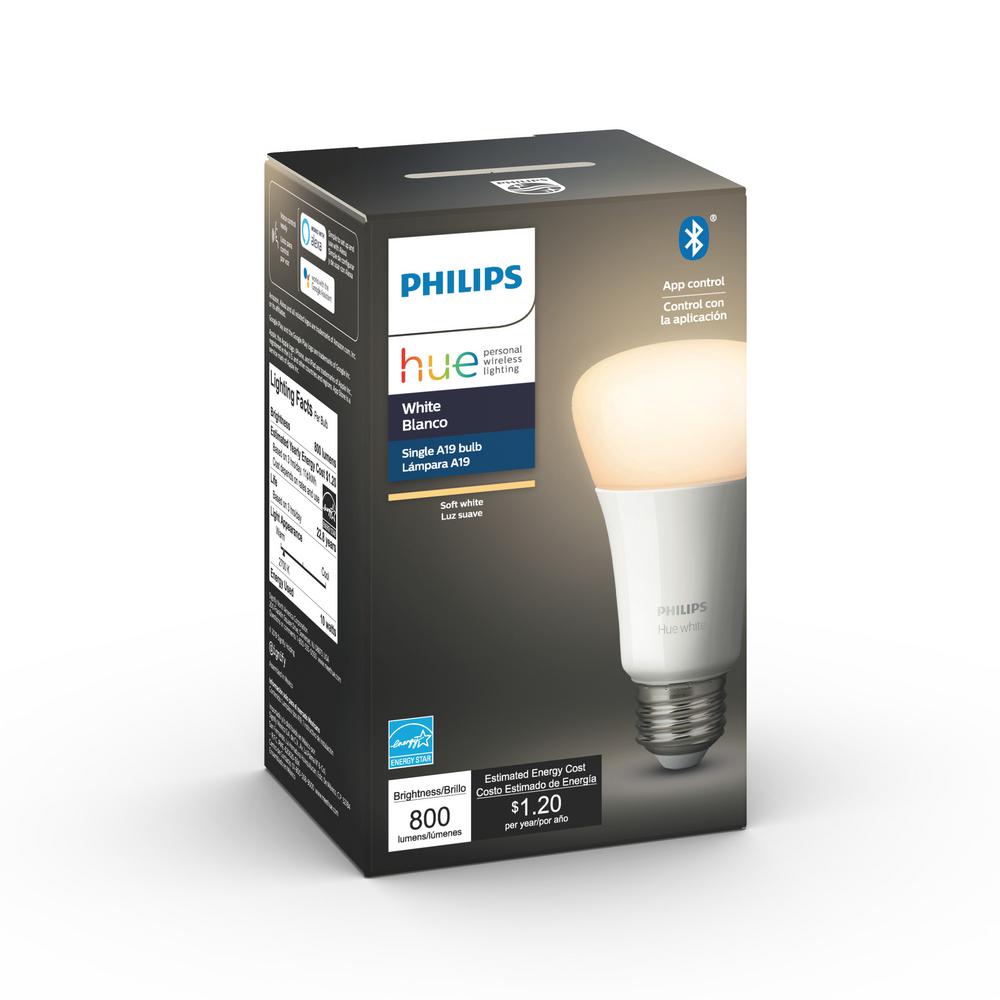 Philips Hue White Smart A19 Bulb, Bluetooth and Zigbee Compatible