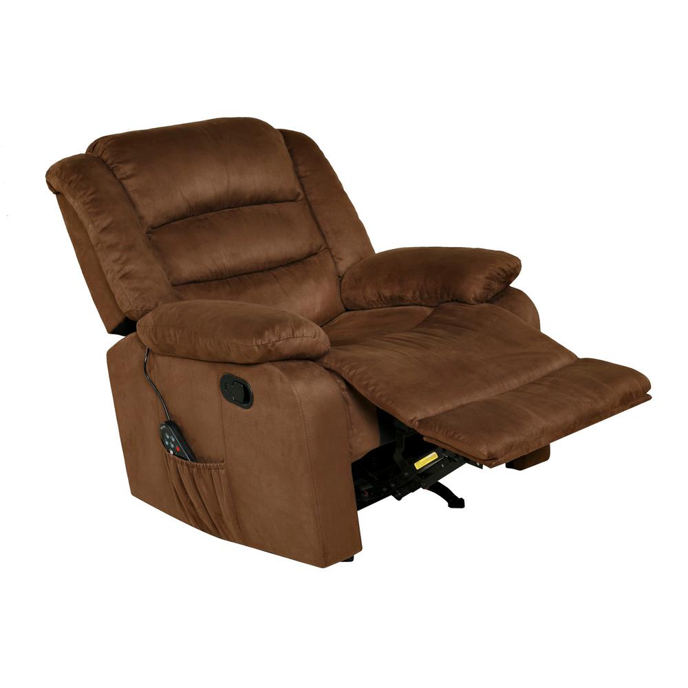 Relaxzen Longstreet Brown Microfiber Massage Rocker Recliner With Heat And Dual Usb 60 701011m