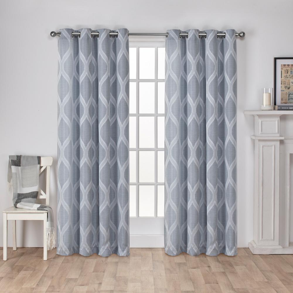 Montrose Steel Blue Ogee Geometric Textured Linen Grommet Top Window CurtainEH812604 2108G 