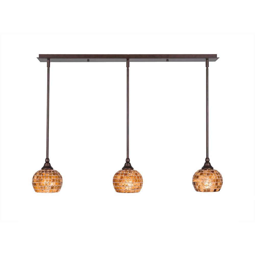 Cambridge 3 Light Bronze Island Pendant With Copper Ed Glass Cambridge 3 Light Bronze Island Pendant With Copper Ed Glass