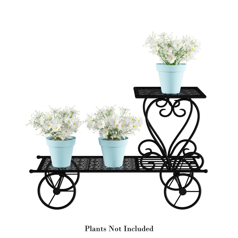 Pure Garden 2 Tier Decorative Black Metal Garden Cart And Plant Stand Hw1500184 The Home Depot