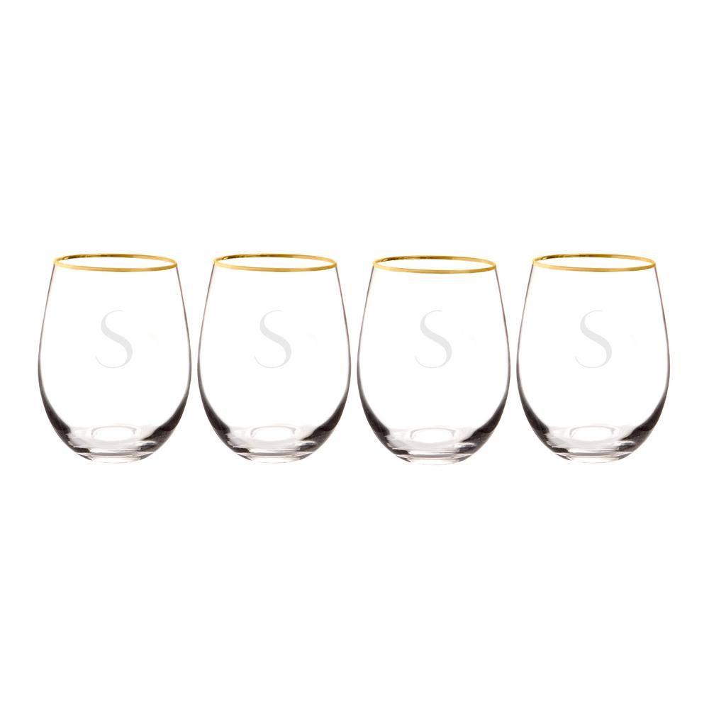 Personalized Gold Rim Stemless Wine Glasses C 1120g 4 C The Home Depot 