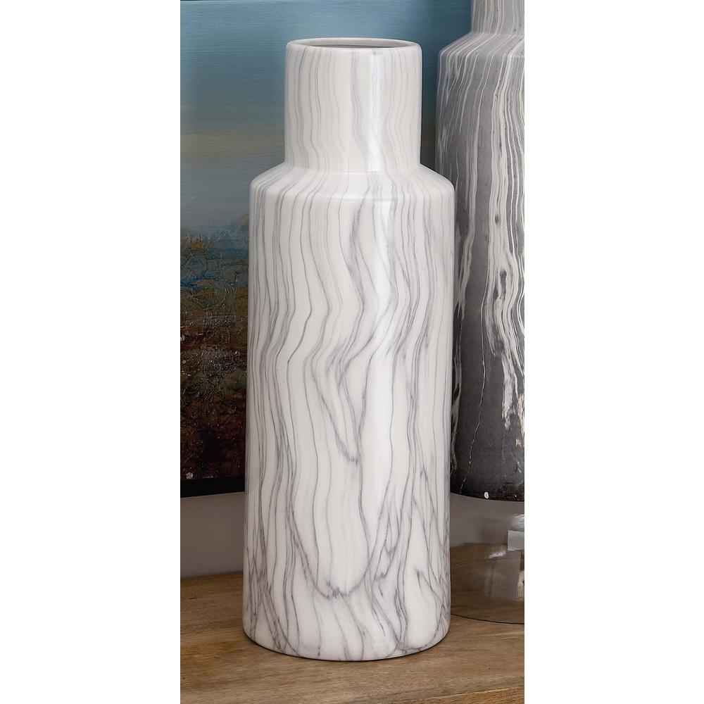 Decorative Table Vase Set 3 Piece White Stoneware Cylinder Modern Home Décor NEW