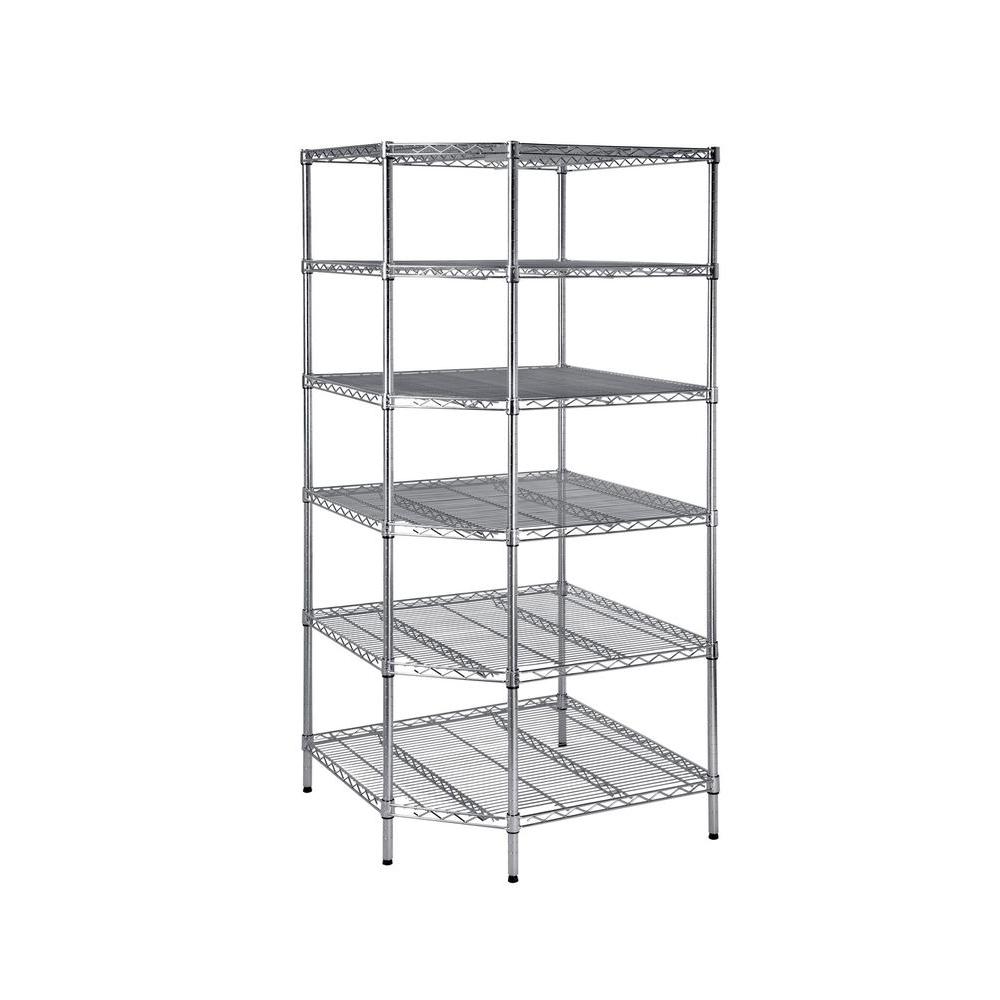 Hdx 6 Shelf 72 In H X 33 W D Heavy Duty Wire Corner 6 Shelf 72 In H X 33 W D Heavy Duty Wire Corner Shelving Unit Chrome