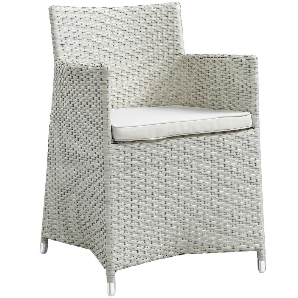 Modway Junction Wicker Outdoor Patio Dining Chair In Gray With White Cushions Eei 1505 Gry Whi The Home Depot