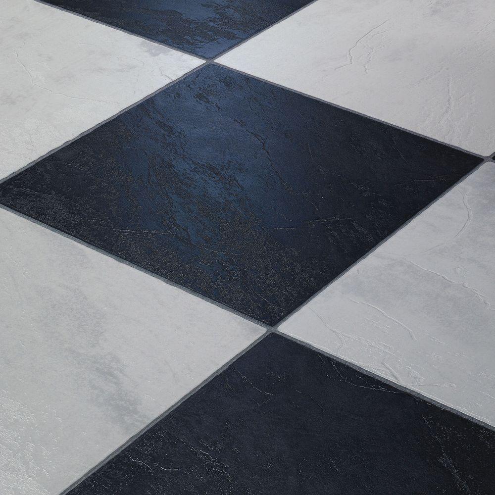 Click Lock Laminate Floor Tiles Flooring The Home Depot Black And White Chess Slate 8 Mm Thick X 11 3 5 In