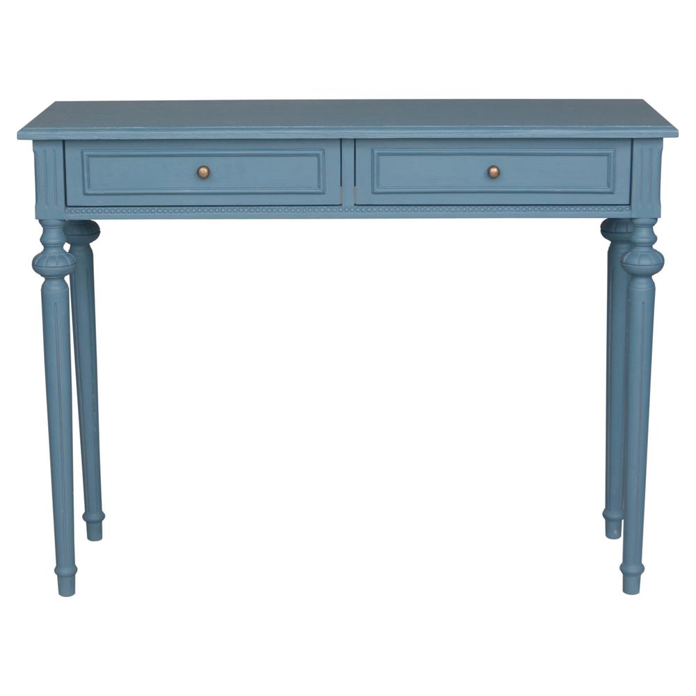 Ashbury Bruges Oak Veneer and Antique Blue 1-Drawer Console Table PS ...