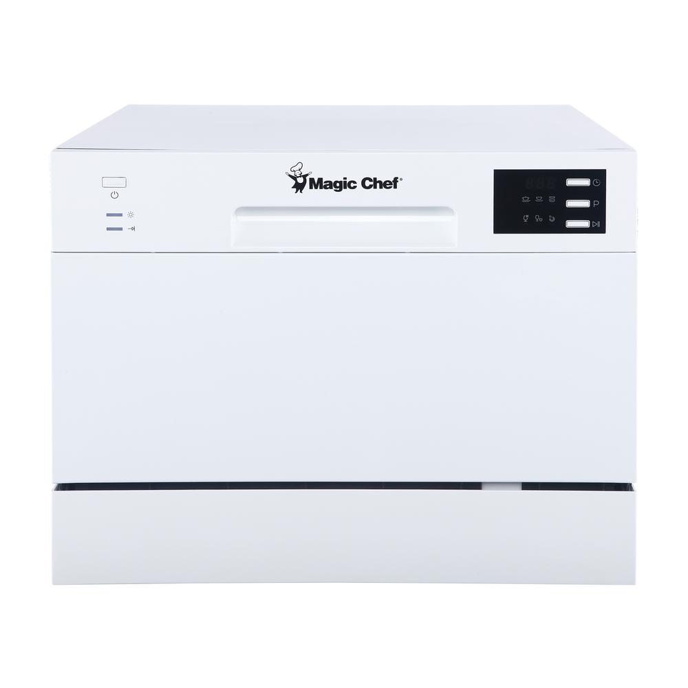 magic chef countertop portable dishwasher in white with 6 place
